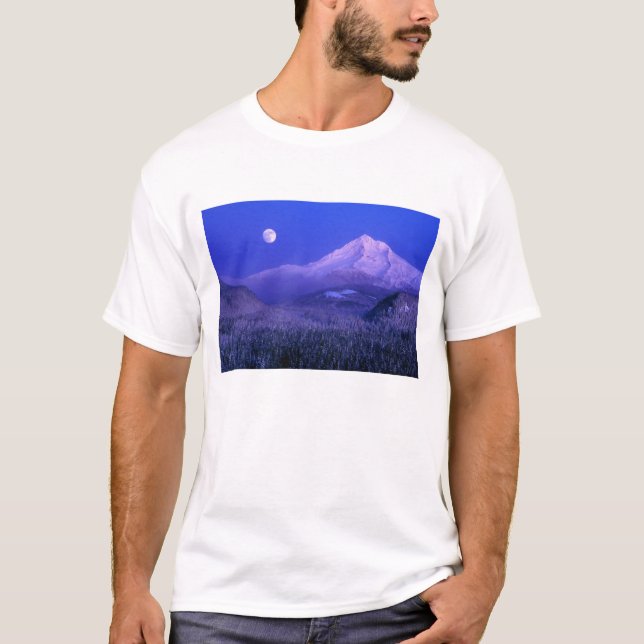 Moonrise över Mt Huva Vinter, Oregon Tee (Framsida)