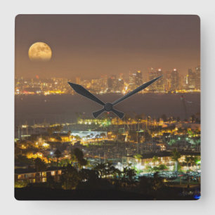 Moonrise över San Diego skyline Fyrkantig Klocka