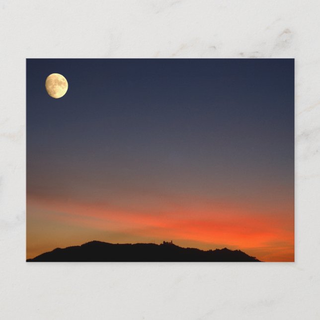Moonrise över solnedgång vykort (Framsida)