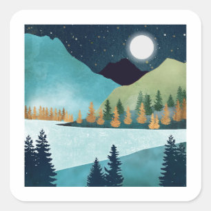 Moonrise Sjö Fyrkantigt Klistermärke