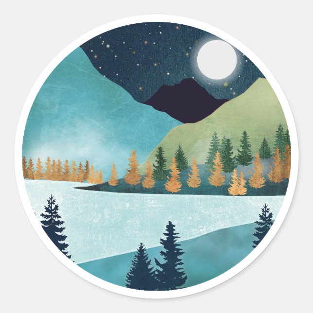 Moonrise Sjö Runt Klistermärke (Framsida)