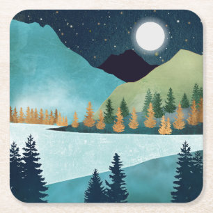 Moonrise Sjö Underlägg Papper Kvadrat