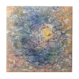 Moon's Journey Through Ethereal Clouds Kakelplatta