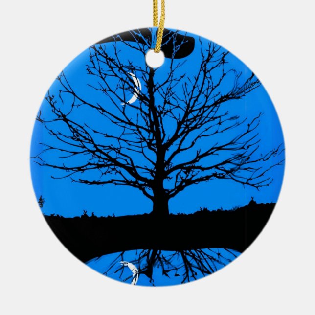 Moonscape i Cobalt Blue och Black Julgransprydnad Keramik (Framsidan)