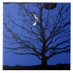 Moonscape i Cobalt Blue och Black Kakelplatta