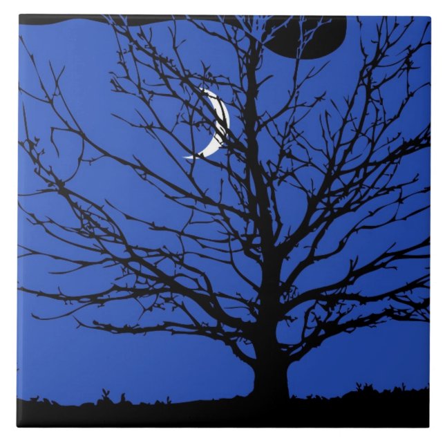 Moonscape i Cobalt Blue och Black Kakelplatta (Framsidan)