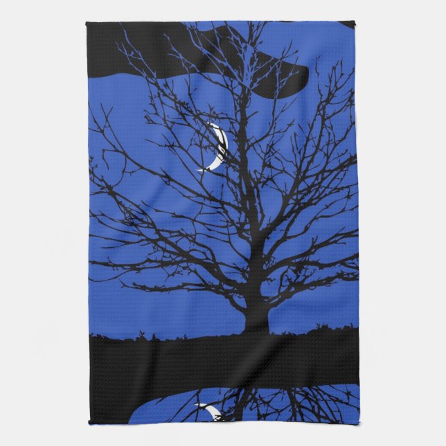 Moonscape i Cobalt Blue och Black Kökshandduk (Vertikal)