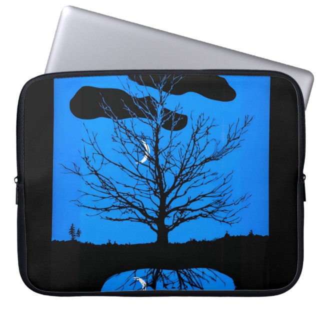 Moonscape i Cobalt Blue och Black Laptop sleeve (Framsidan)