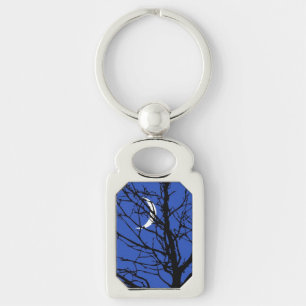 Moonscape i Cobalt Blue och Black Rektangulärt Silverfärgad Nyckelring