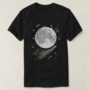 Moonscape med full rörelse, stjärnor och komet t shirt