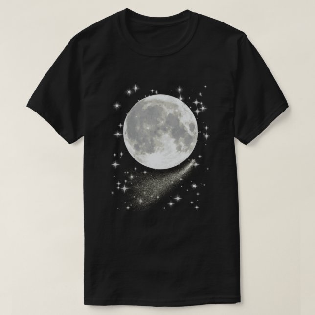 Moonscape med full rörelse, stjärnor och komet t shirt (Design framsida)