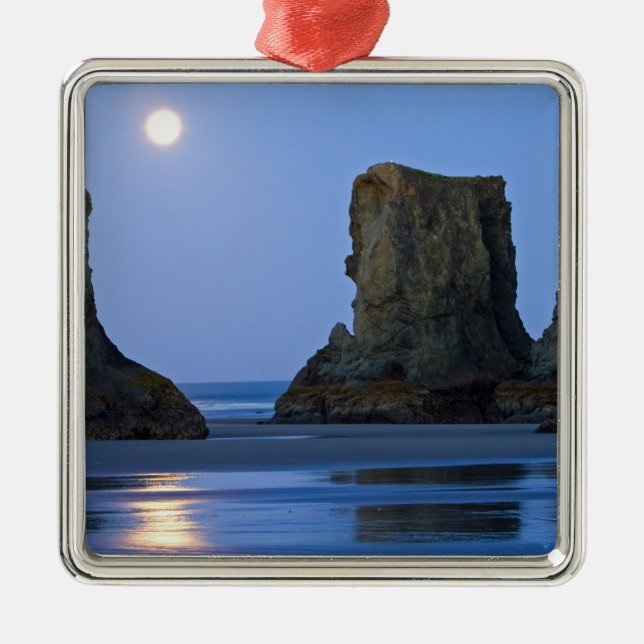 Moonset, Bandon Beach, Oregon. Julgransprydnad Metall (Framsidan)