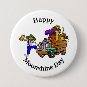 Moonshine-dags-knapp med Hillbilly-lastbil och man Knapp