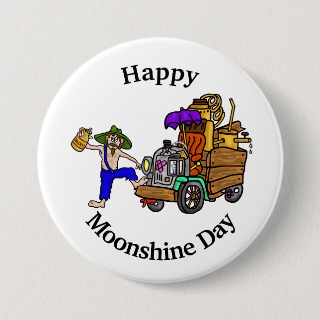 Moonshine Day Button med Hillbilly Lastbil och Man Knapp (Framsida)