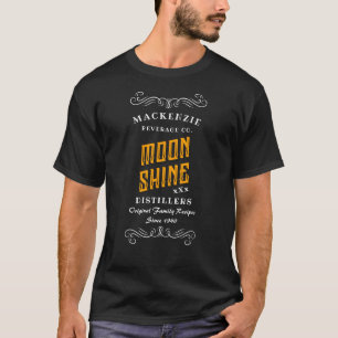 Moonshine Distillers Namn Guld Text Scrolls T Shirt
