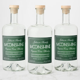 Moonshine Emerald Grönt and White Spritflaskor Etikett