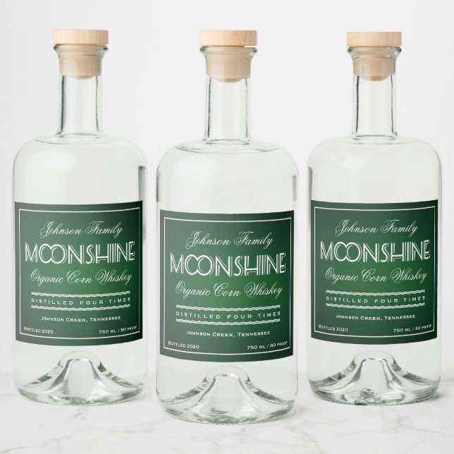Moonshine Emerald Grönt and White Spritflaskor Etikett (Flaskor)