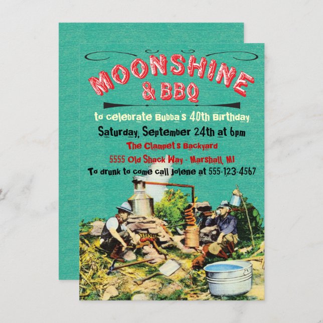 Moonshine- och BBQ-partsinbjudningar Inbjudningar (Fram/baksida)