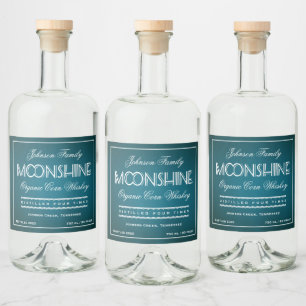 Moonshine Teal and White Spritflaskor Etikett