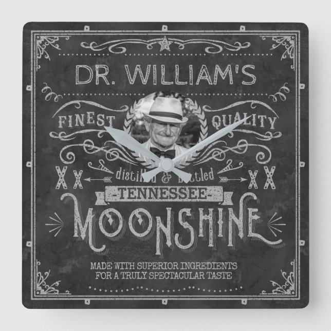 Moonshine Vintage Hillbilly Medicine Anpassningsba Fyrkantig Klocka (Framsida)