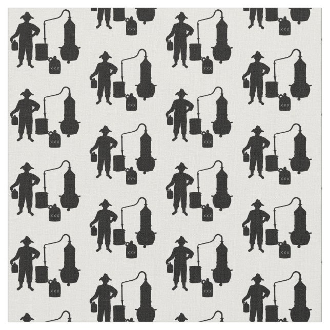 Moonshiner and still Black Silhouette Fabric Tyg (Närbild)