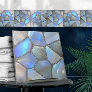 Moonstone Gem och silver-Mosaic Cells Abstrakt Kakelplatta