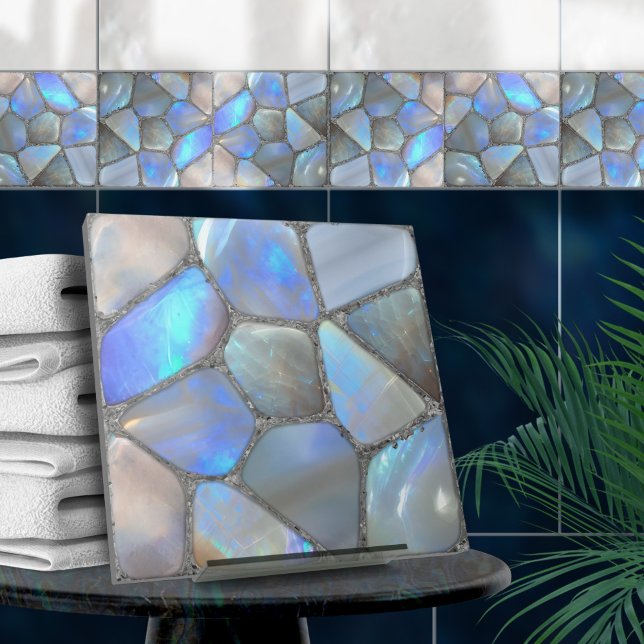 Moonstone Gem och silver-Mosaic Cells Abstrakt Kakelplatta (Skapare uppladdad)