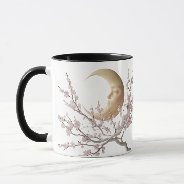 Moontända Blommar - Elegant Crescent Måne & Cherry Mugg (Vänster)