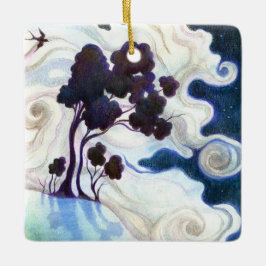 Moontända kaniner/en ljus natt julgransprydnad keramik