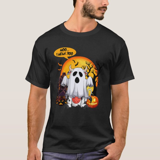 Mooo Jag Menar Booo  Halloween Pumpa Ko Spöke T Shirt (Framsida)