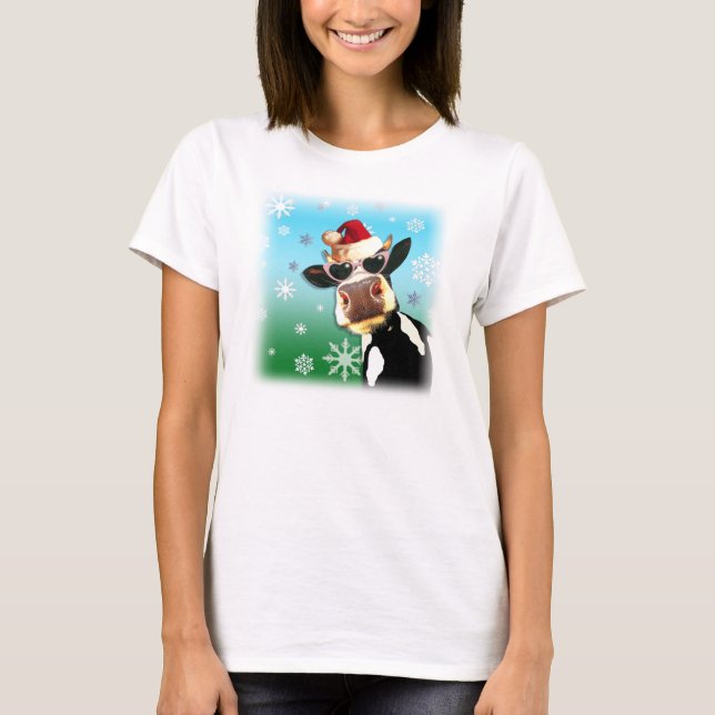 Moooootiful jul Cow Santa Hat T Shirt (Framsida)