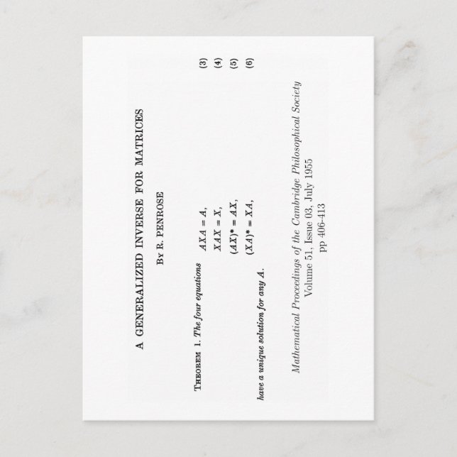 Moore-Penrose-definitioner Vykort (Framsida)