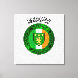 Moore Vapensköld & Celtic Knot on Shamrock Kanvast Canvastryck