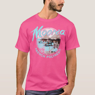 Moorea Bungalow over Vatten Fransk Polynesia Vinta T Shirt