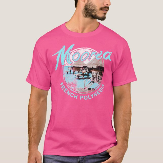 Moorea Bungalow over Vatten Fransk Polynesia Vinta T Shirt (Framsida)