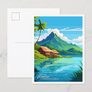 Moorea Fransk Polynesia Travel Illustration Vykort
