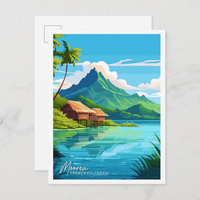 Moorea Fransk Polynesia Travel Illustration Vykort (Fram/baksida)