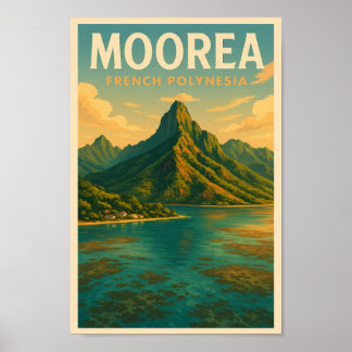 Moorea Fransk Polynesia Vintage resor Poster