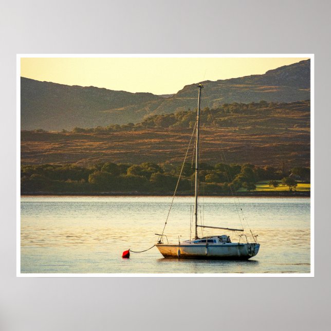 Moored Sailboat at Sunset (Kenmare Bay) Poster (Framsidan)