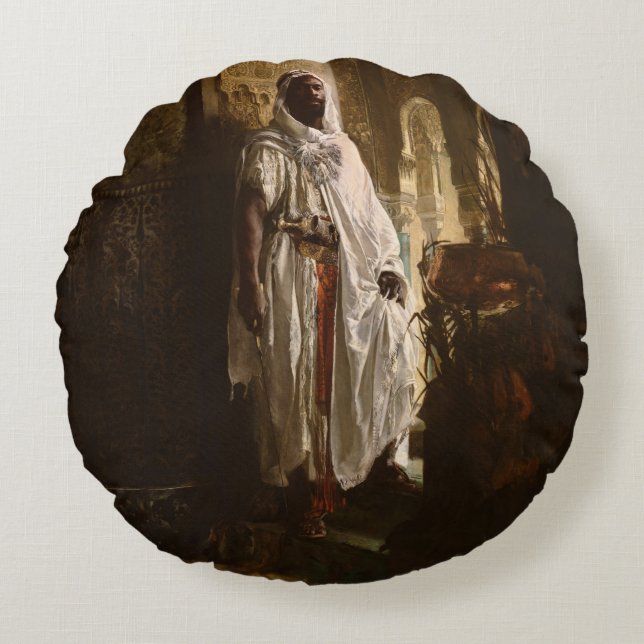 Moorish Chief African Art Painting Porträtt Rund Kudde (Framsidan)