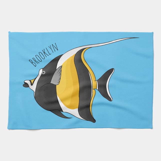 Moorish idol fish cartoon illustration  kökshandduk (Horisontell)
