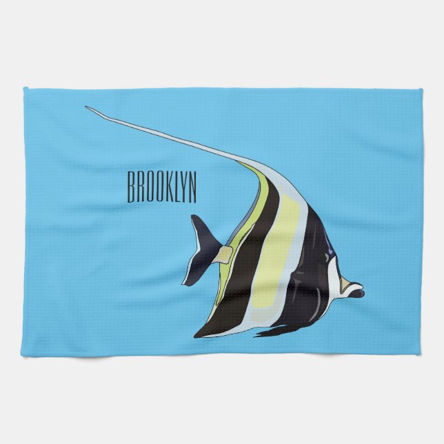 Moorish idol-fiskens tecknad kökshandduk (Horisontell)