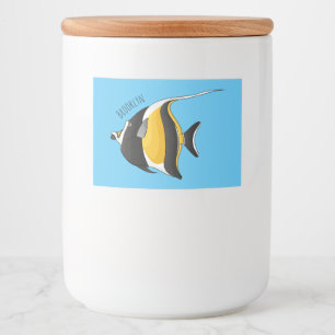 Moorish idol-fiskens tecknad mat etiketter