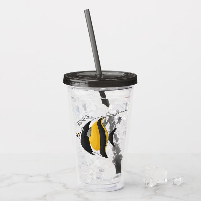 Moorish idol-fiskens tecknad take away mugg (Framsida Ice)