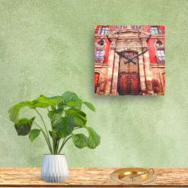 Moorish San Miguel de Allende Brown & Orange Door Fyrkantig Klocka