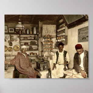 Moorishkaffehus, Algiers, Algeriet vintage Pho Poster
