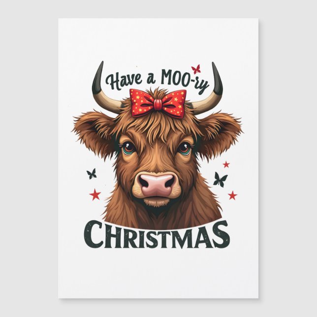 Moory Jul Cute Cow Wearing Santa Magnetisk Inbjudningskort (Framsida)