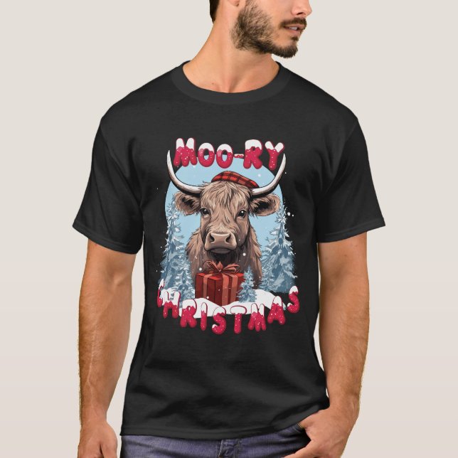 Moory jul - Highland Cow Älskare Julafton T Shirt (Framsida)