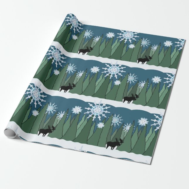 Moos i Snowflake Forest Wrapping Papper Presentpapper (Utrullad)