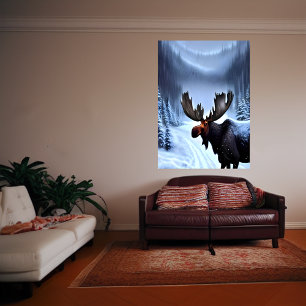 Moos på vintern snö AI Art Poster